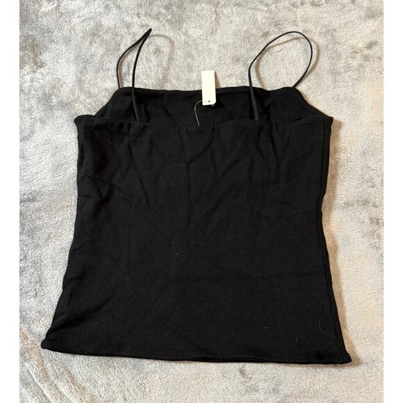 NWT Madewell Jet Black Squareneck Tank Top Size Medium Y2K Stretch Causal Cotton - Picture 3 of 9
